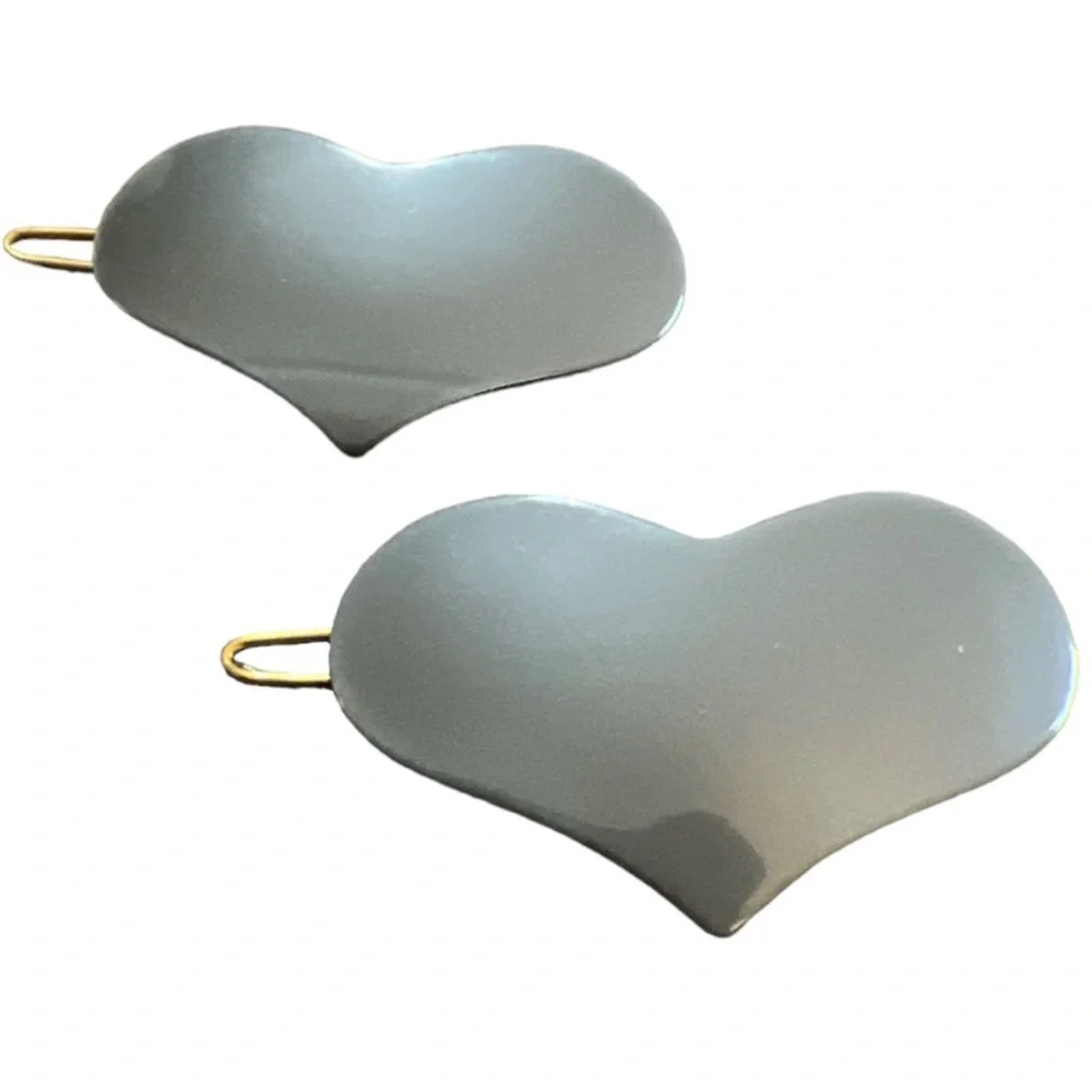 Vintage Pearlescant Blue French Heart Barrettes, Made in France, Deadstock, NOS